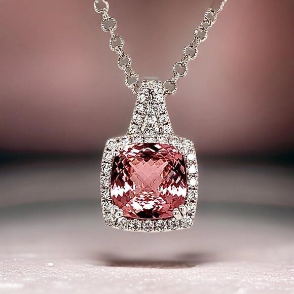 Diamond Rubellite Tourmaline Necklace 5.47 CT 18k Gold Certified $5,590 921150 - Picture 1 of 17